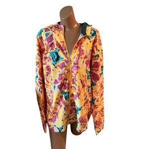 Under Armour Floral Windbreaker Full Zip Hooded Jacket Yellow Orange Women XL